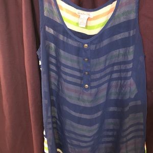 Sheer navy tank with striped back sz M